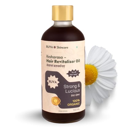 RUVA Organic Hair Revitalizer Ayurvedic Oil with Cold-Pressed Sesame Oil, Bhringraj & Amla | Strengthens Roots, Shine, Natural Haircare | For All Hair Types - Men & Women | 100ml RUVA Organic Hair Revitalizer Ayurvedic Oil with Cold-Pressed Sesame Oil, Bhringraj & Amla | Strengthens Roots, Shine, Natural Haircare | For All Hair Types - Men & Women | 100ml