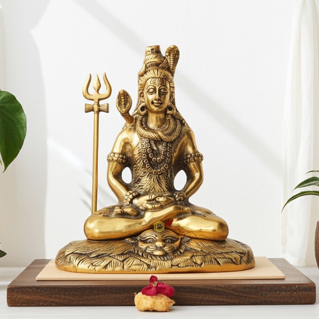 Aluminium Lord Shiva Showpiece � Decorative Religious Idol, Height : 9.8 Inch (ASMAS363 G)