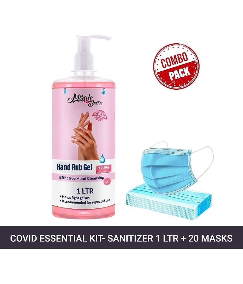 Mirah Belle Hand Rub Sanitizer Gel 1000ml & 20 Face Masks Sanitizers 1000 mL Pack of 1