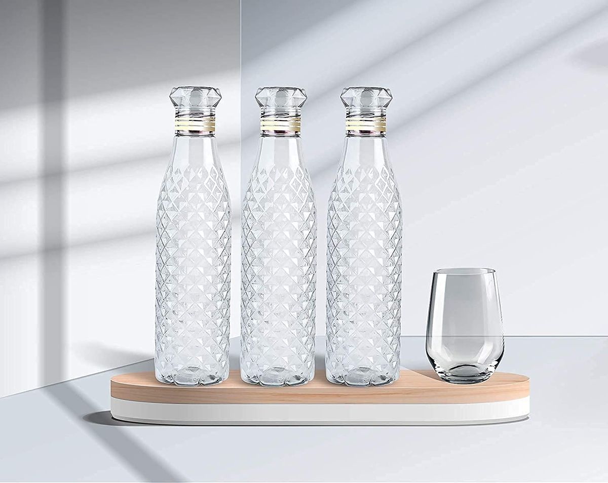 Water Bottle Crystal Design- Pack of 5 1000 ml Bottle  (Pack of 5, Plastic)