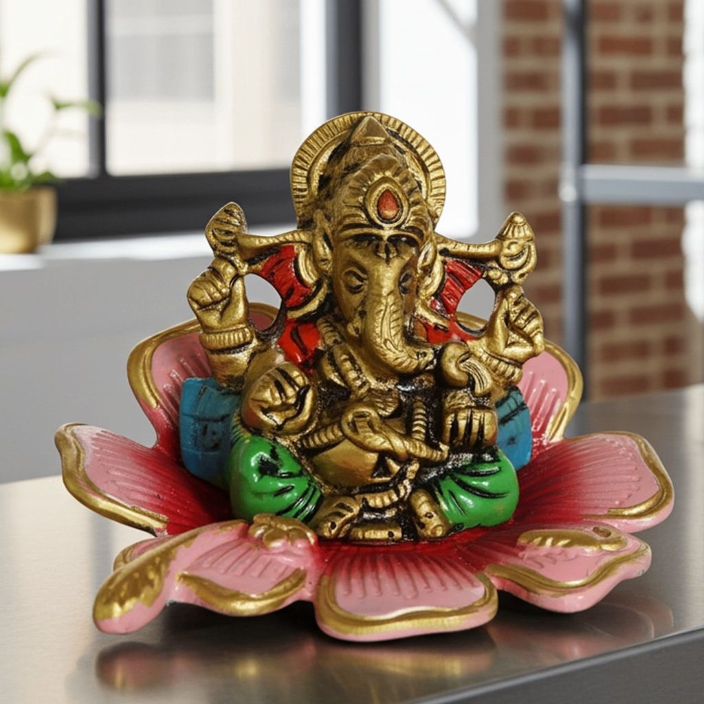 Aluminium Showpiece Ganesh On Kamal Statue (ASMAS097 G)