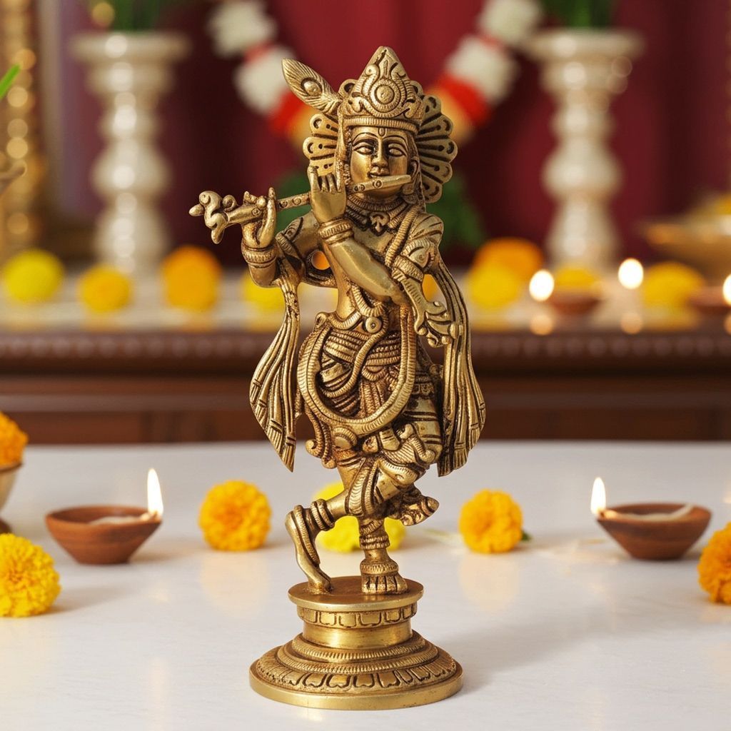 Brass Showpiece Krishna Ji God Idol Statue (BSMAS1574 K)