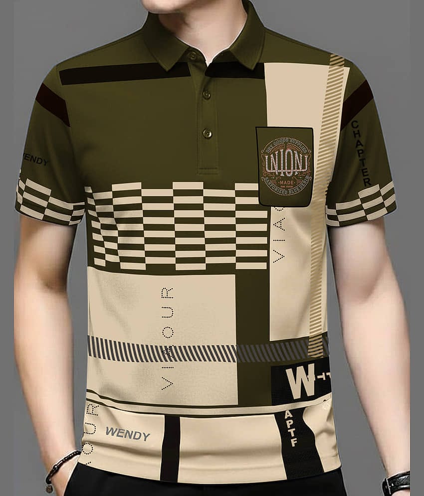AUSK Men Cotton Blend Regular Fit Printed Polo T Shirt ( Black )
