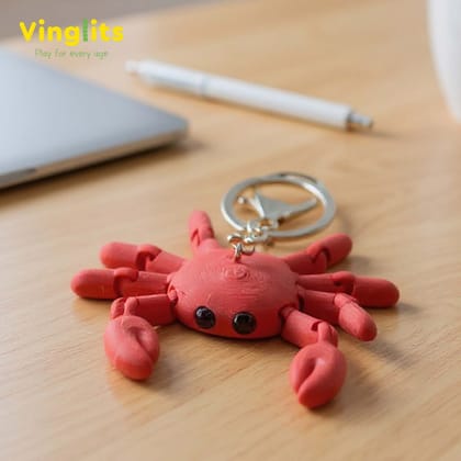 Vinglits Aqua Squad 3D Printed Keychains – Articulated Animal Toys, Pocket-Friendly Keyrings, Stress Relief Desk Toys for Kids & Adults, Collectible Accessories (Crab - Tiklu)