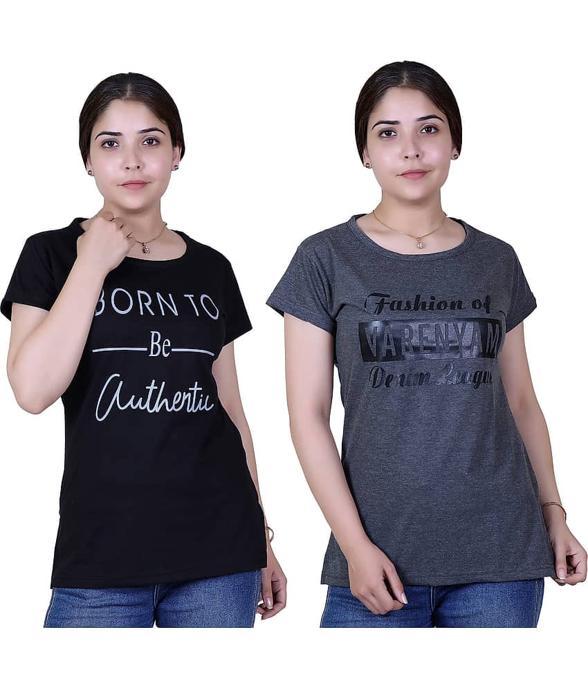Varenyam Women Cotton Regular Fit Round Neck T-Shirt ( Black )