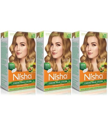 Nisha Creme Hair Color 7.3 Honey Blonde 120g Pack of 3, Permanent Hair Colour for Long Lasting Hair, 100% Grey Coverage