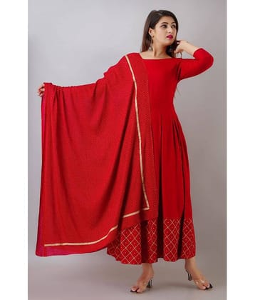 Smien Rayon Solid Anarkali Women's Kurti with Dupatta - Maroon ( Pack of 1 )