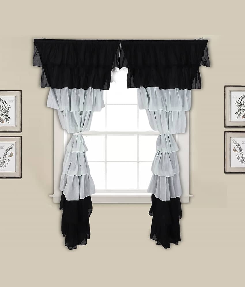 NUEVOSGHAR Single Door Semi-Transparent Rod Pocket Cotton Black Curtains ( 213 x 106 cm )