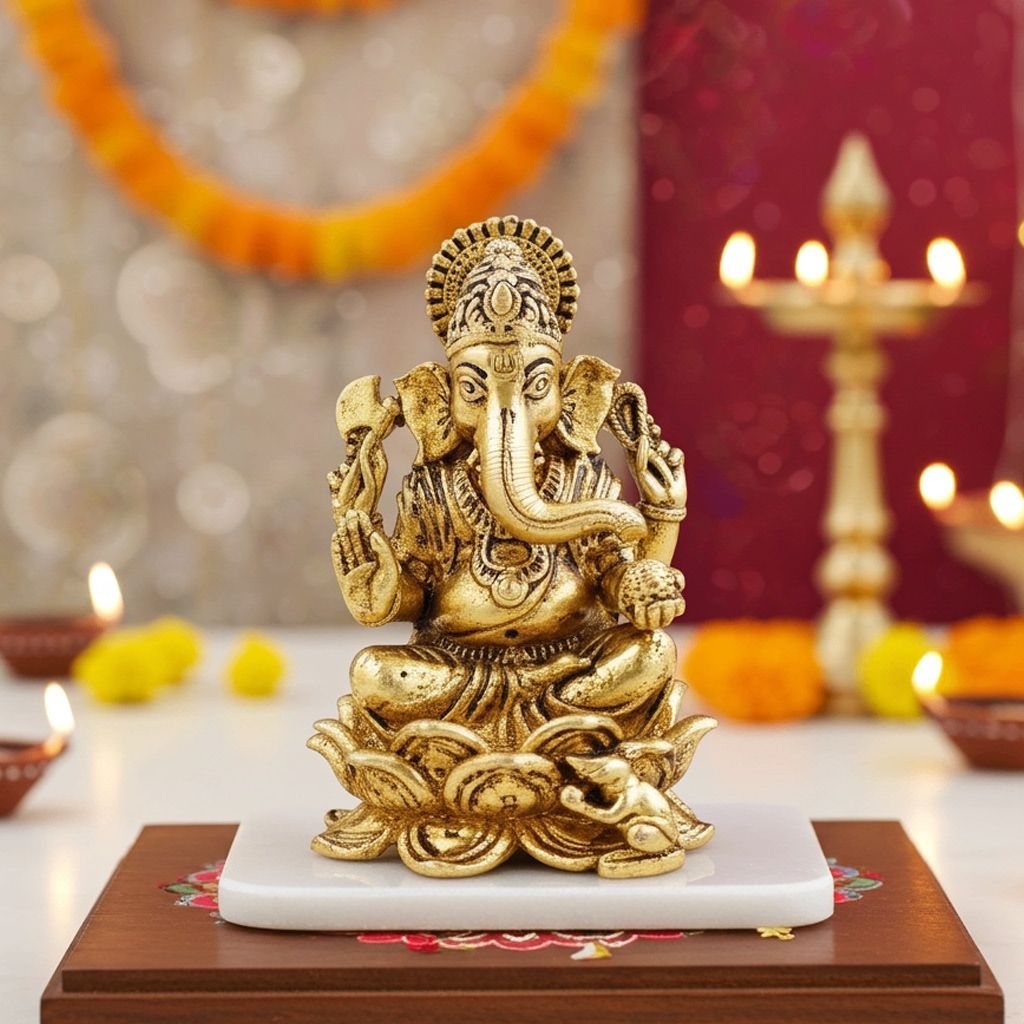 Brass Ganesh Ji Statue for Home Mandir & Pooja, Height : 2 Inch (BSMAS1894 G)