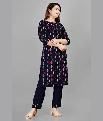 Aurelisa - Blue Straight Rayon Women's Stitched Salwar Suit ( Pack of 1 )