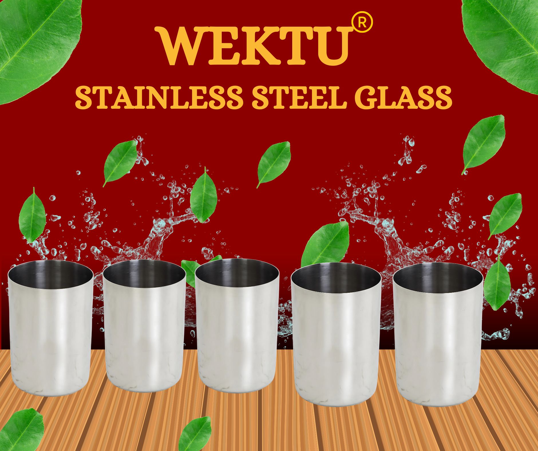 Wektu Stainless Steel Glass - Durable & Elegant Drinkware Pack of 6