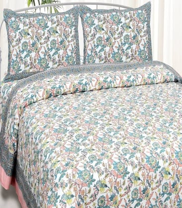 Pink Floral Double Bed Sheet with Pillow Covers Pink Floral Double Bed Sheet with Pillow Covers