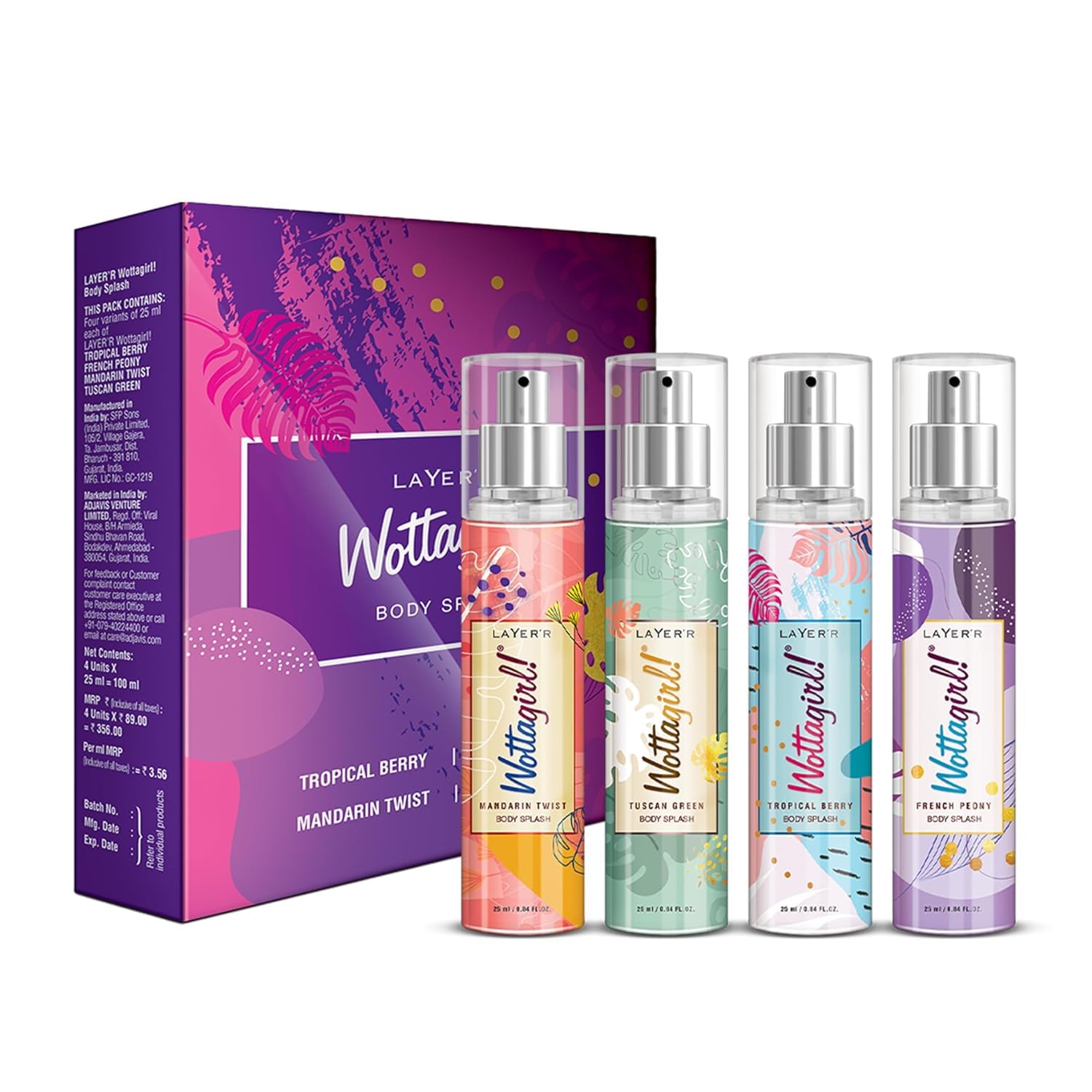 Layer'r Wottagirl Body Splash Combo Set 25ml (Pack of 4)