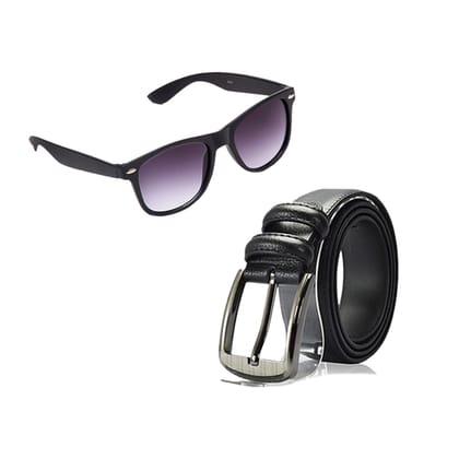 Random 16C Mens Belt and Black Sunglass Combo (Black)