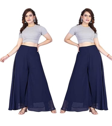 Generic Women's Georgette Solid High-Rise Wide Leg Flared Palazzo Pants with Elastic Waist, Ankle Length Trousers for Daily, Office and Casual Wear (Navy Blue, XL, Pack of 2, Design 67544) Generic Women's Georgette Solid High-Rise Wide Leg Flared Palazzo Pants with Elastic Waist, Ankle Length Trousers for Daily, Office and Casual Wear (Navy Blue, XL, Pack of 2, Design 67544)