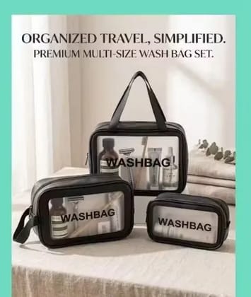 Travel Makeup Pouch Set Toiletry Bag Cosmetic Organizer Bag for Women and Girls Toiletry Storage Kit Set of 3 (WASHBAG)