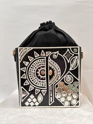 Black Square Lippan Art Potli Bag and Sling Black Square Lippan Art Potli Bag and Sling