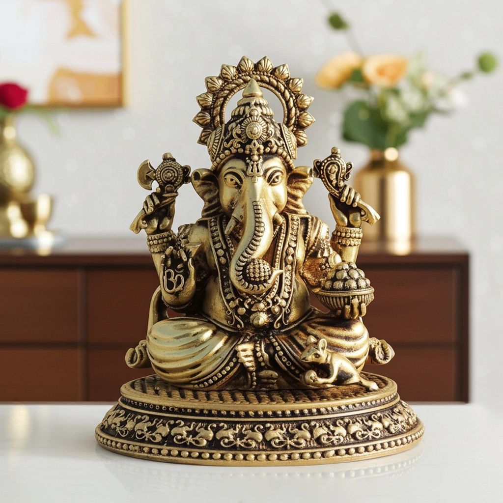 Brass Showpiece Ganesh Ji God Idol Statue, Made From Machine (BSMAS1702 G)