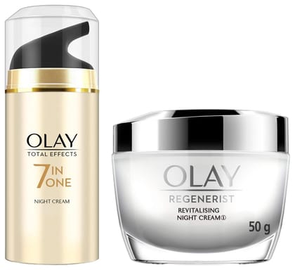 Olay Night Cream Total Effects 7 in 1, Anti-Ageing Moisturiser, 50g & Olay Night Cream Regenerist Deep Hydration Light Cream, 50g Olay Night Cream Total Effects 7 in 1, Anti-Ageing Moisturiser, 50g & Olay Night Cream Regenerist Deep Hydration Light Cream