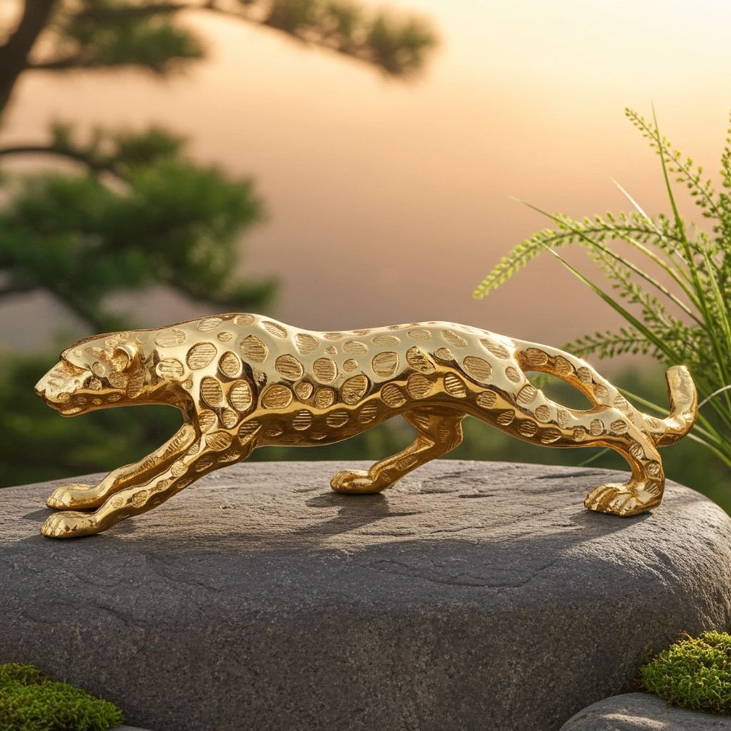 Aluminium Home Decorative Leopard Showpiece Statue (ANMAS256 G)