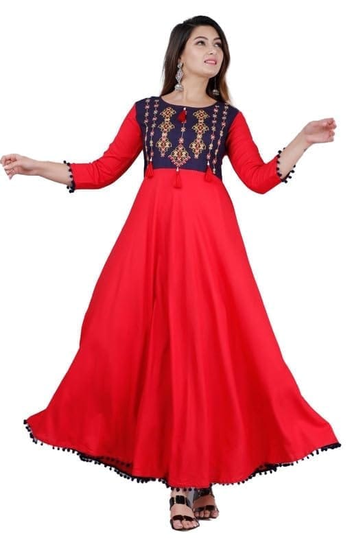Women's Casual 3/4th Sleeve Embroidered Viscose Rayon Kurti (Mustard, XL)-PID46921