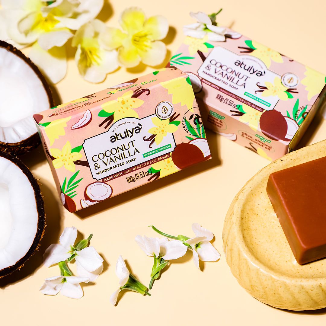 Atulya Coconut & Vanilla Handcrafted Soap for Dryness | Gentle Cleanser - 100gm