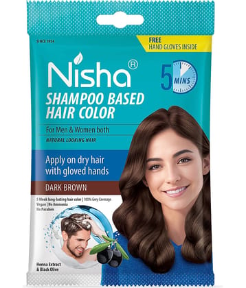 Nisha 5 Minut Shampoo Hair Colour Dark Brown 20ml Pack of 8, 5 Weeks Long Lasting Hair Colour Shampoo for Women & Men