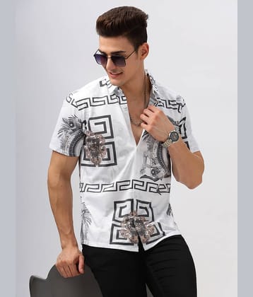 BULLMER Trendy Regular Fit Printed Causal Half Sleeve Shirt for Men White