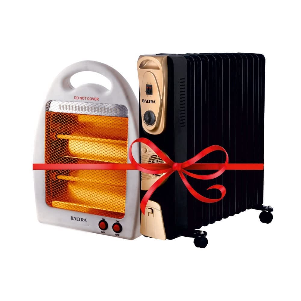 Baltra Flame(BTH125) 800W Quartz Heater (White) and OFR 13 Fins With Fan 2900W(BTH-140) Combo With ISI Mark