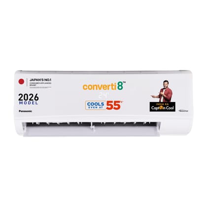 Panasonic 1.0 Ton 3 Star Inverter Split AC (Smart Auto Cool, Higher Airflow, 55C Oper., Crystal Clean, Copper Cond.,8in1 Convertible,2-Way,Powerful Mode,PM0.1 Filter,CS/CU-SU12BKY3T,2026 Model,White) Panasonic 1.0 Ton 3 Star Inverter Split AC (Smart Auto
