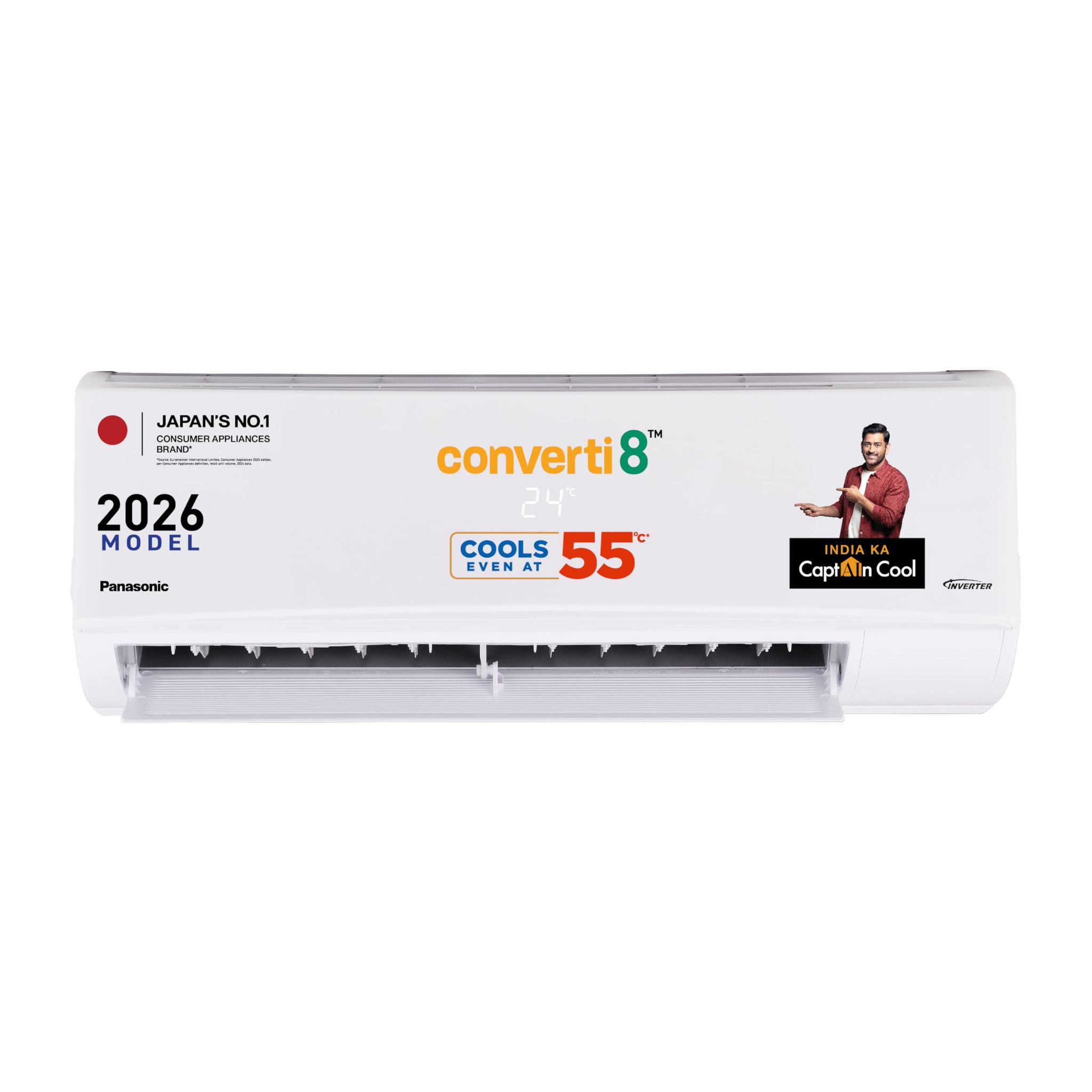 Panasonic 1.0 Ton 3 Star Inverter Split AC (Smart Auto Cool, Higher Airflow, 55C Oper., Crystal Clean, Copper Cond.,8in1 Convertible,2-Way,Powerful Mode,PM0.1 Filter,CS/CU-SU12BKY3T,2026 Model,White) Panasonic 1.0 Ton 3 Star Inverter Split AC (Smart Auto