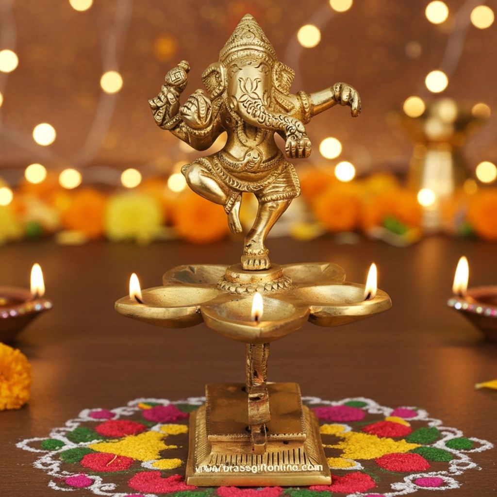 Brass Table DeCor Oil Lamp, Deepak  - Handcrafted Brass Diya for Mandir, Height : 7 Inch (BSMAS390)
