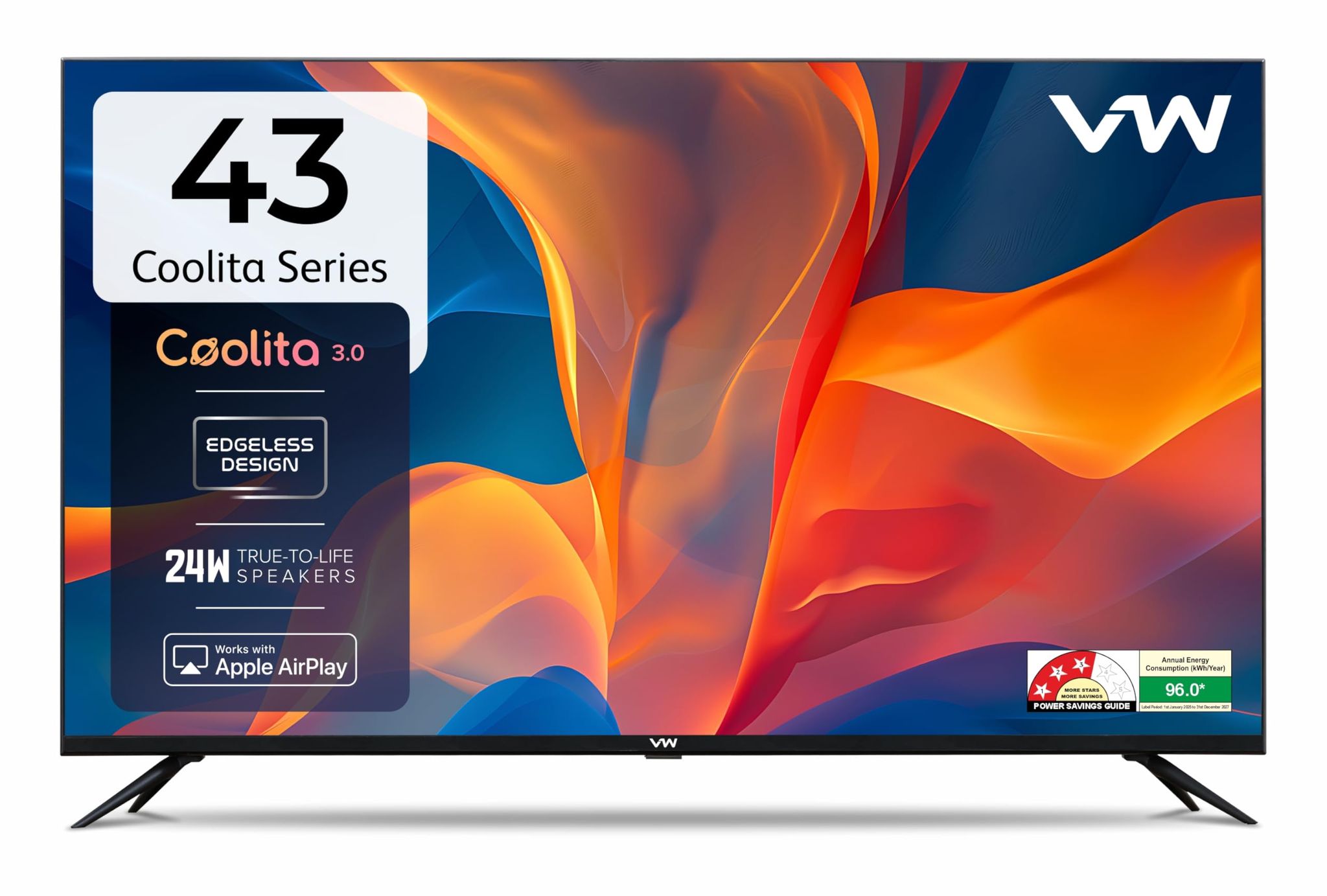 VW 109 cm (43 inches) Linux Frameless Series Full HD Smart LED TV VW43C3 Black / 43 inches