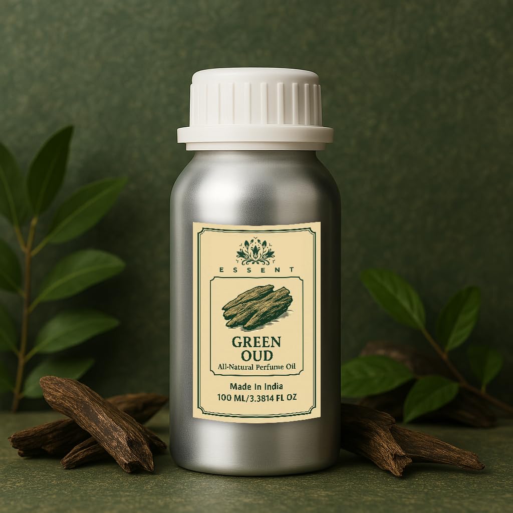 Essent Green Oud Unisex Roll-On Attar 3.38 fl. oz. (100 ml) | Long-Lasting Natural Fragrance | Alcohol-Free Perfume Oil