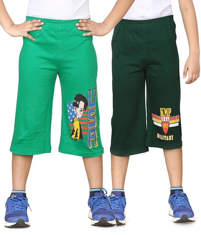Dongli Pack of 2 Cotton Three-Fourth For Boys ( Green )