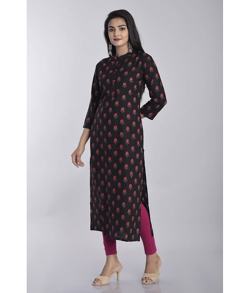 Kbz Black Rayon Straight Kurti - Single