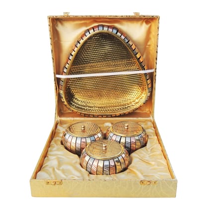 Decorative Supari Set 3 Bowl With Tray, Packed In Velvet Box Diwali Gifting Item (BCMAS174 D)