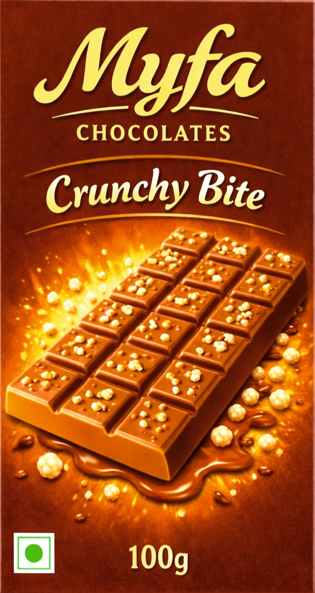 Myfa Chocolates Crunchy Bite Milk Chocolate Bar with Crunchy Pearls, 100g