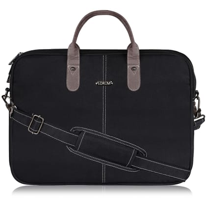 LOREM Black Color PVC Coated Fabric 10L Laptop Messenger Bag For Men & Women BG76