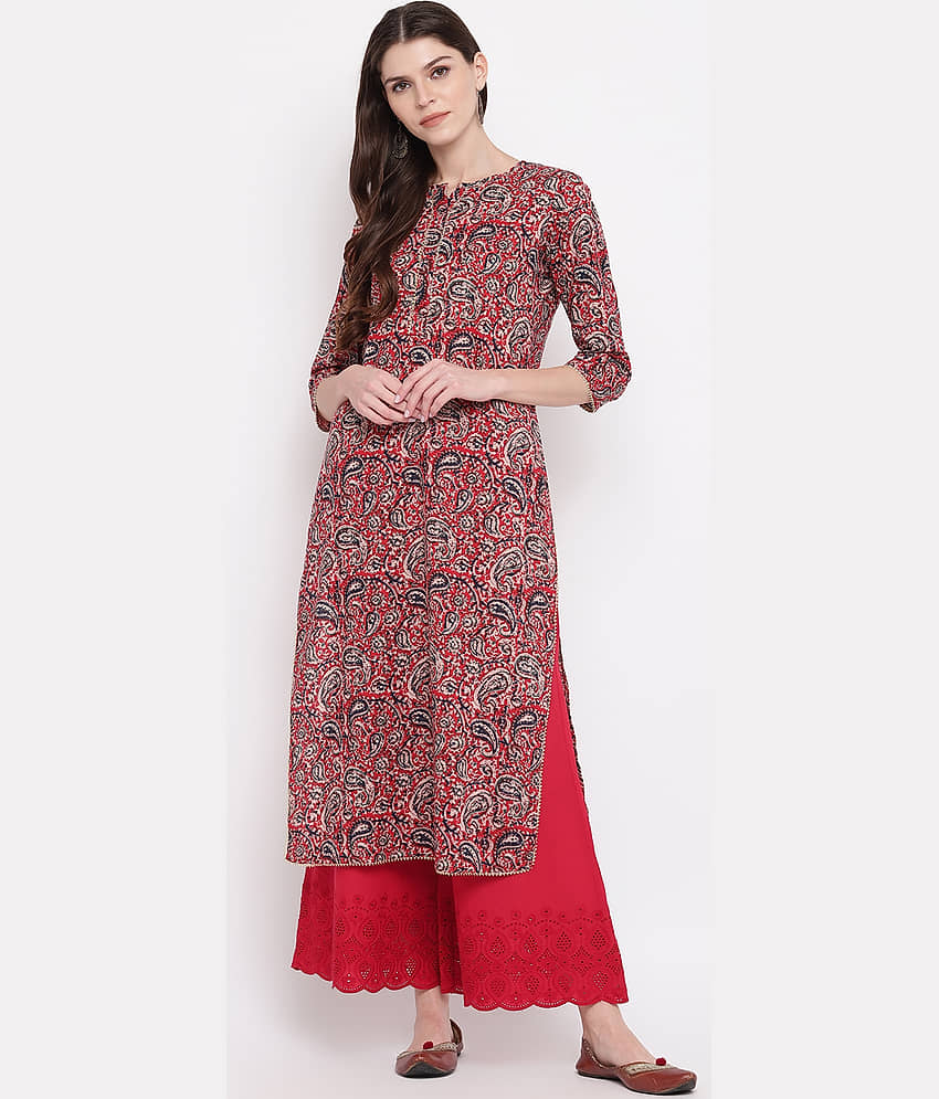 Vbuyz Red Cotton Straight Kurti