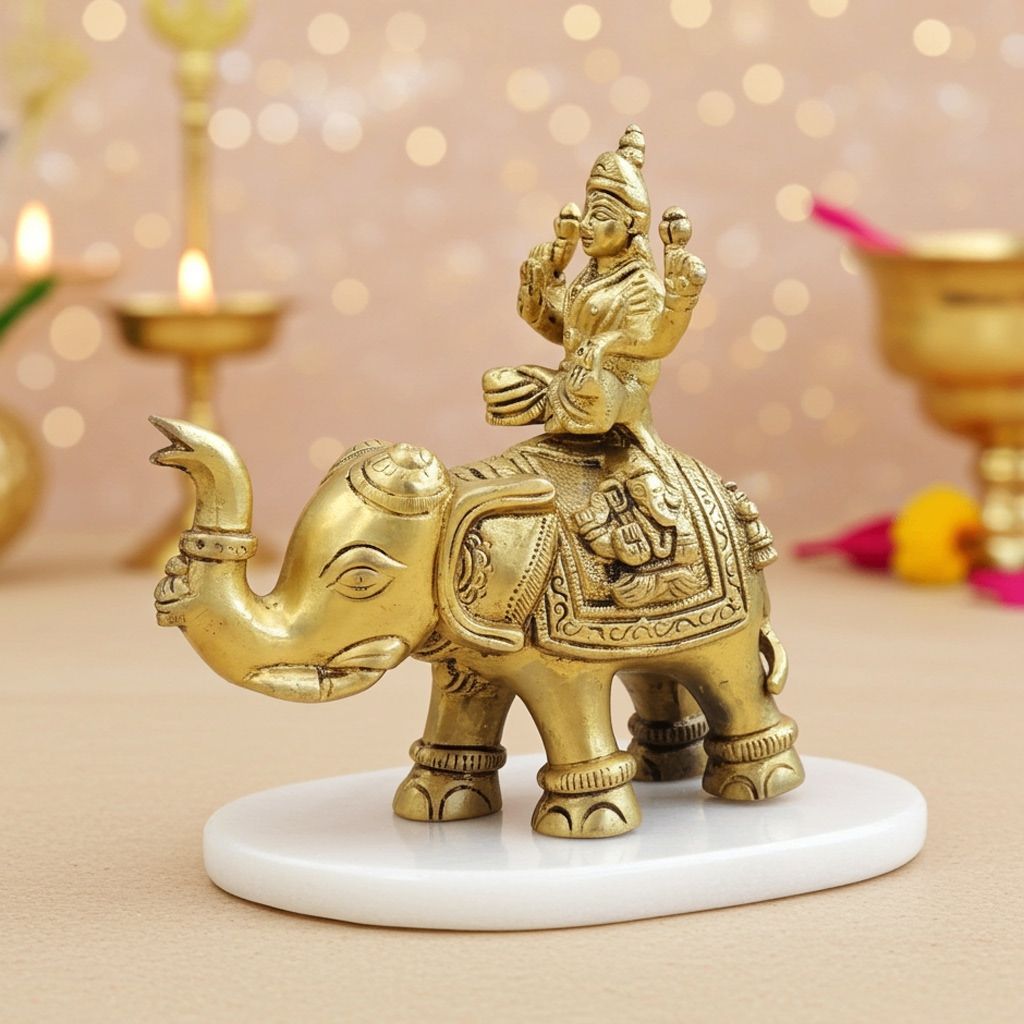 Pure Brass Laxmi Murti Sitting on Elephant for Diwali, Puja & Gift, Height : 6 Inch (BSMAS1892 L)