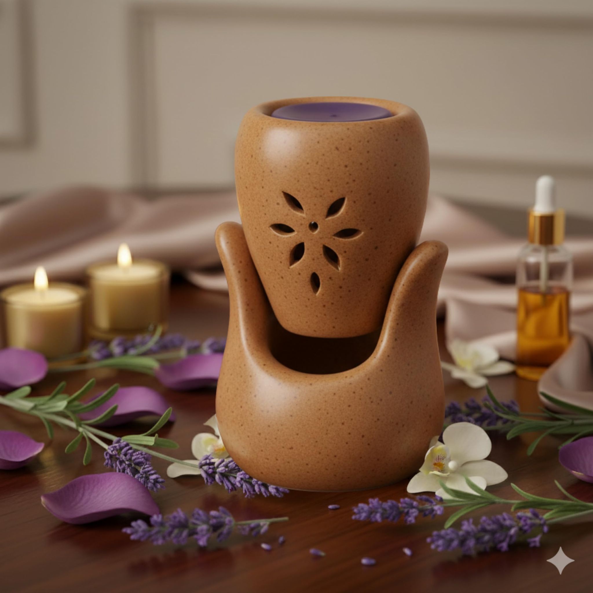 Rareity Aroma Melt Diffuser Set, Hand-Carved, Floral Blend, 6 Assorted Scents Including Rose, Lavender, Blossom, Lemongrass, Made in India