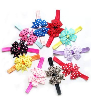 FOK 10 Pc Chiffon Satin Lace Bow Elastic Head Hair Bands For Babies kids Girls