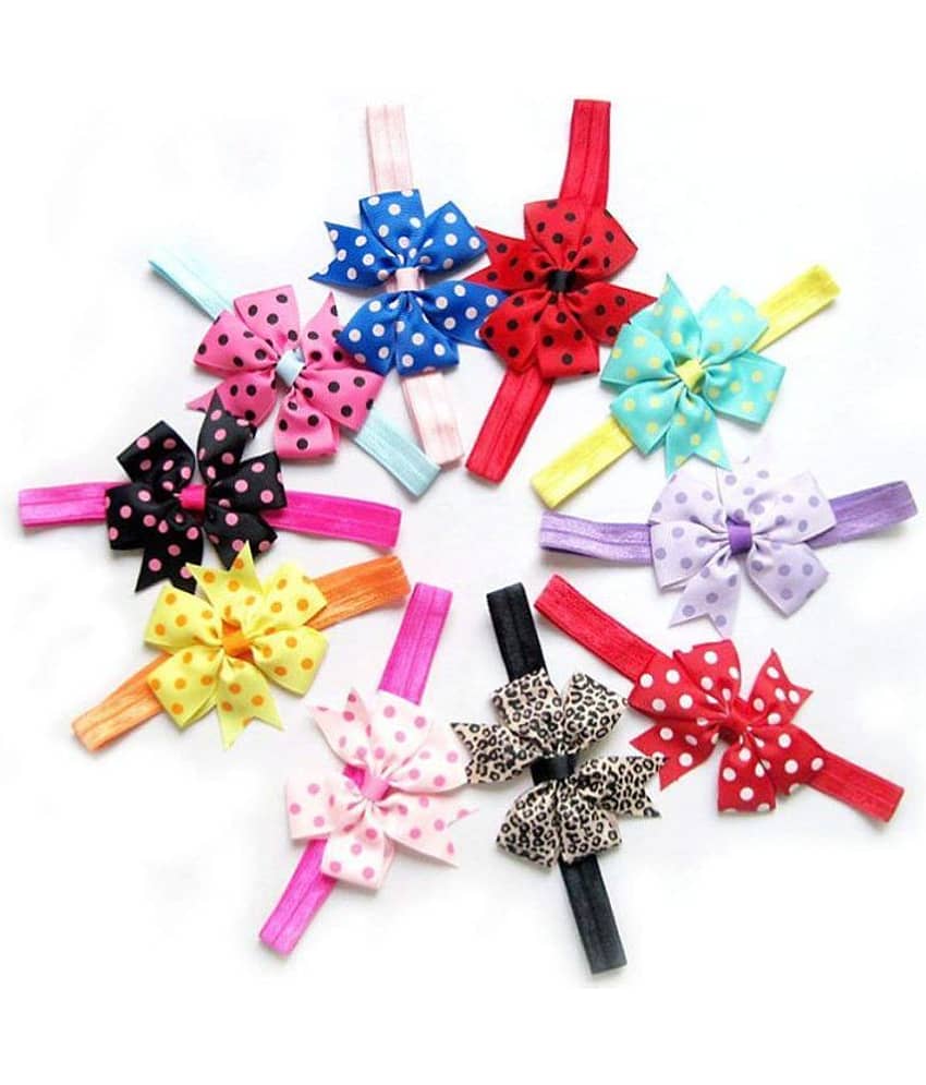 FOK 10 Pc Chiffon Satin Lace Bow Elastic Head Hair Bands For Babies kids Girls