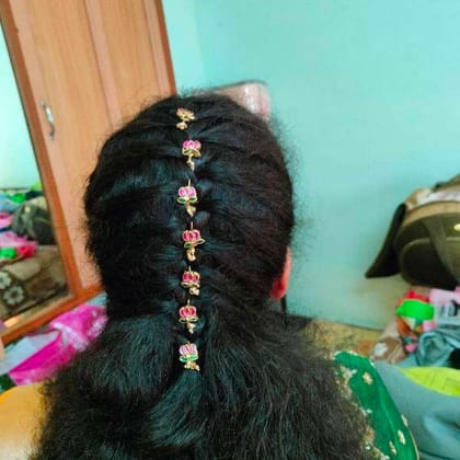 Premium Festive Hair Accessories Pink Green Jada Billa Set