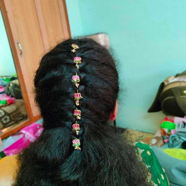 Premium Festive Hair Accessories Pink Green Jada Billa Set