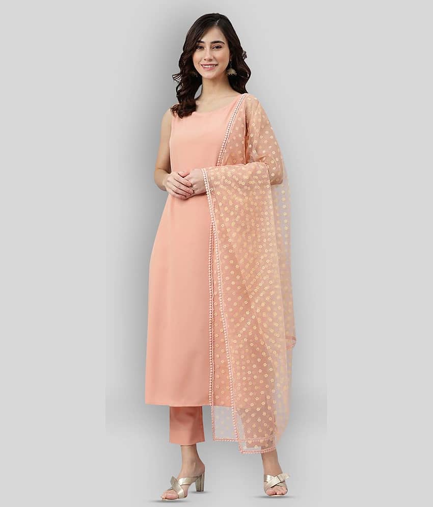 Janasya - Pink Straight Crepe Women's Stitched Salwar Suit ( Pack of 1 )