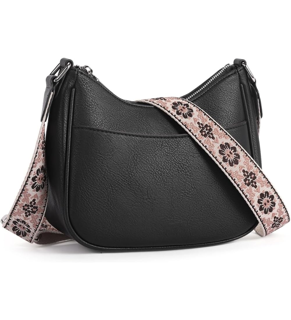 Women's PU Leather Zipper Sling Bag (Black)-PID63982