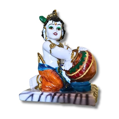 Saadhya Decors Yashoda Chit Chor Nandlal Idol (18 cm) – Divine Bal Krishna Makhan Leela Statue for Home Mandir, Décor &amp; Auspicious Gifting
