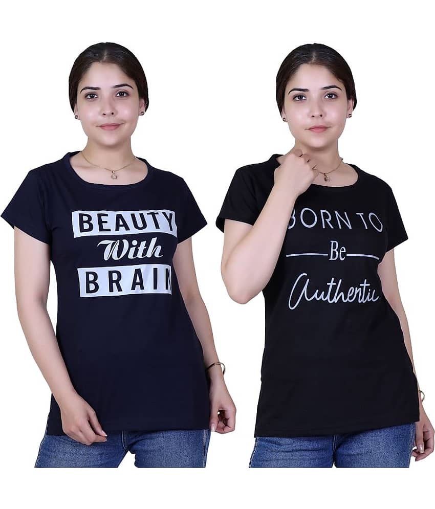 Varenyam Women Cotton Regular Fit Round Neck T-Shirt ( Navy )